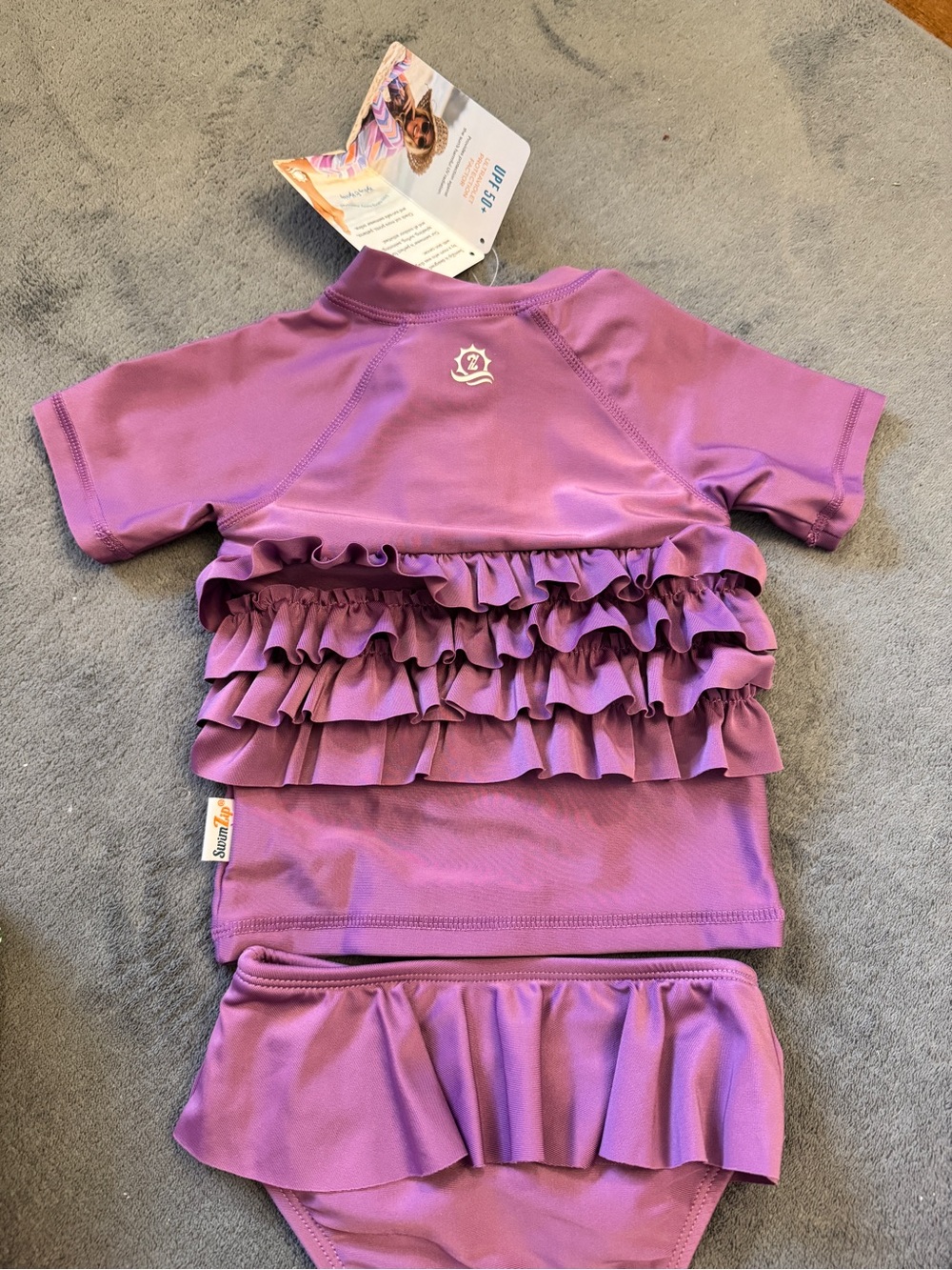 Brand New Ruffle Rash Guard Two-Piece Swim Set - Purple - Picture 2 of 10